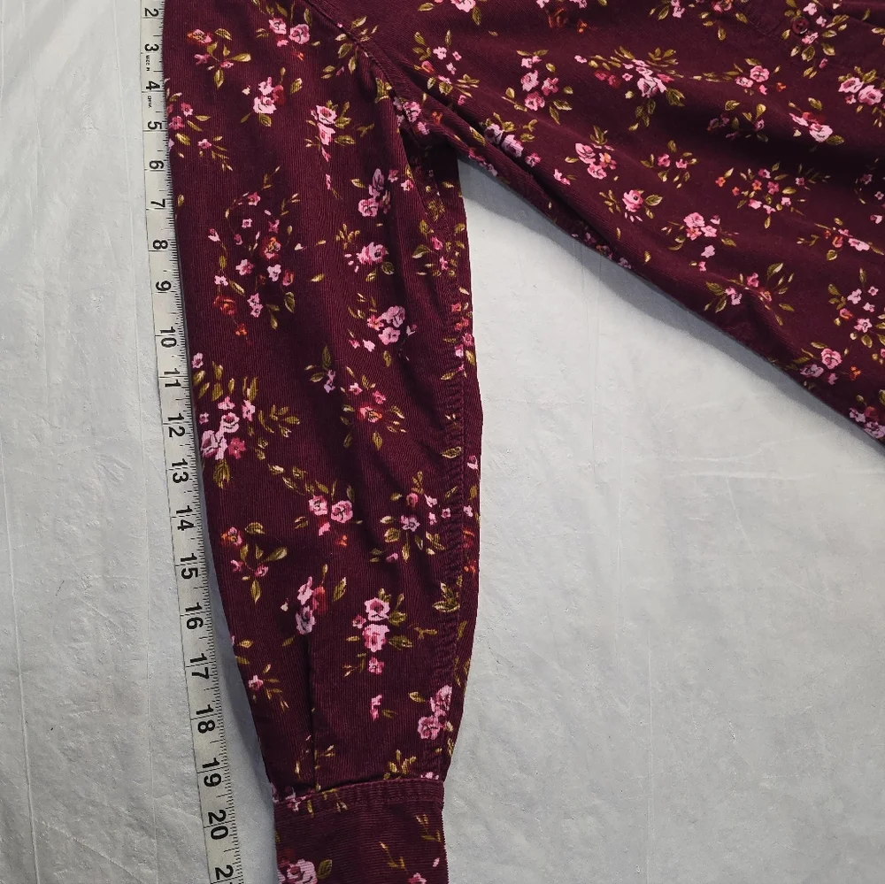 Cabin Creek Floral Corduroy Shirt Burgundy Cotton Button Up Cottagecore M - Picture 12 of 12